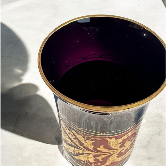 Antique Black purple art glass chalice 14k gold handpainted gold foil Persian - Picture 5 of 9